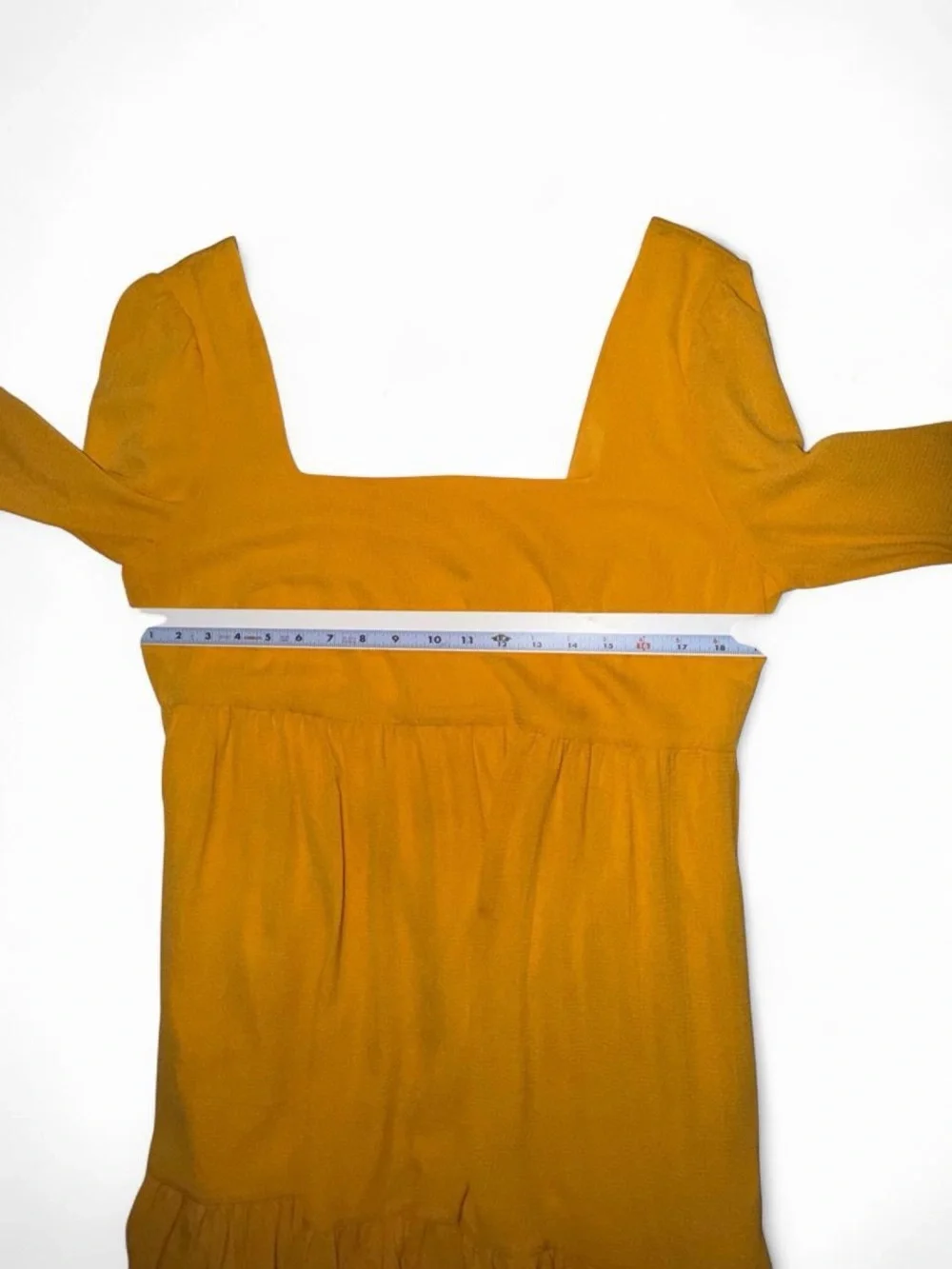 BCBG Square-Neck Tiered Mini Dress in Mustard
